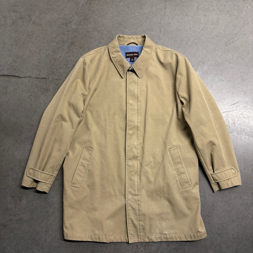Michael Kors Mens XL Khaki Tan Cotton Blend Car Coat Jacket RN121545